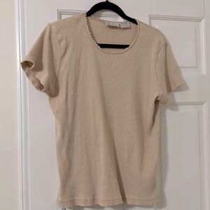 Basic Editions vintage ribbed fitted tshirt with crochet detail collar
